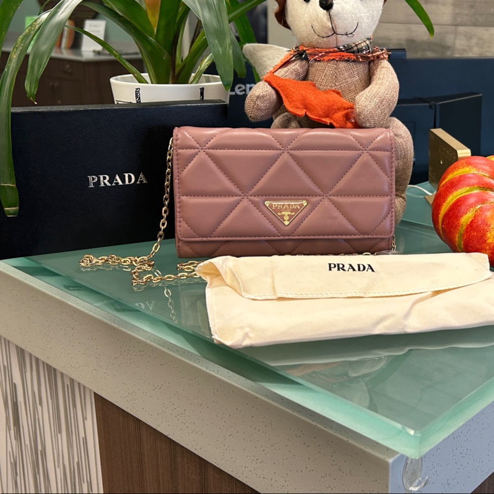 Prada Mauve Quilted Clutch with Gold Chain